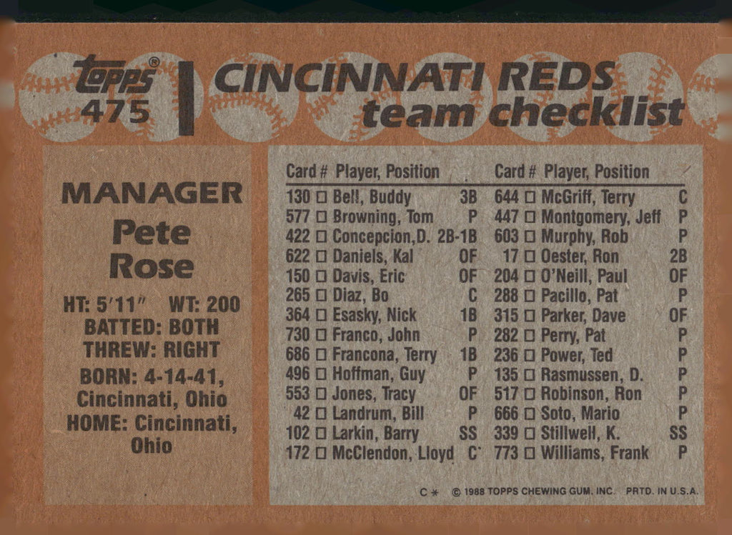 1988 Topps #475 Pete Rose