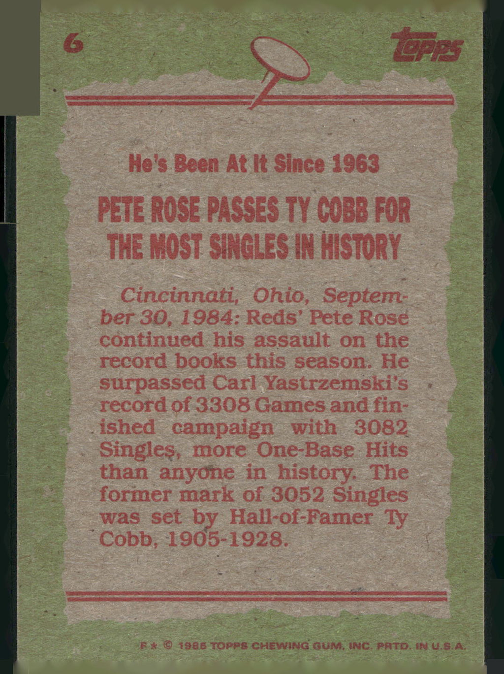1985 Topps #6 Pete Rose
