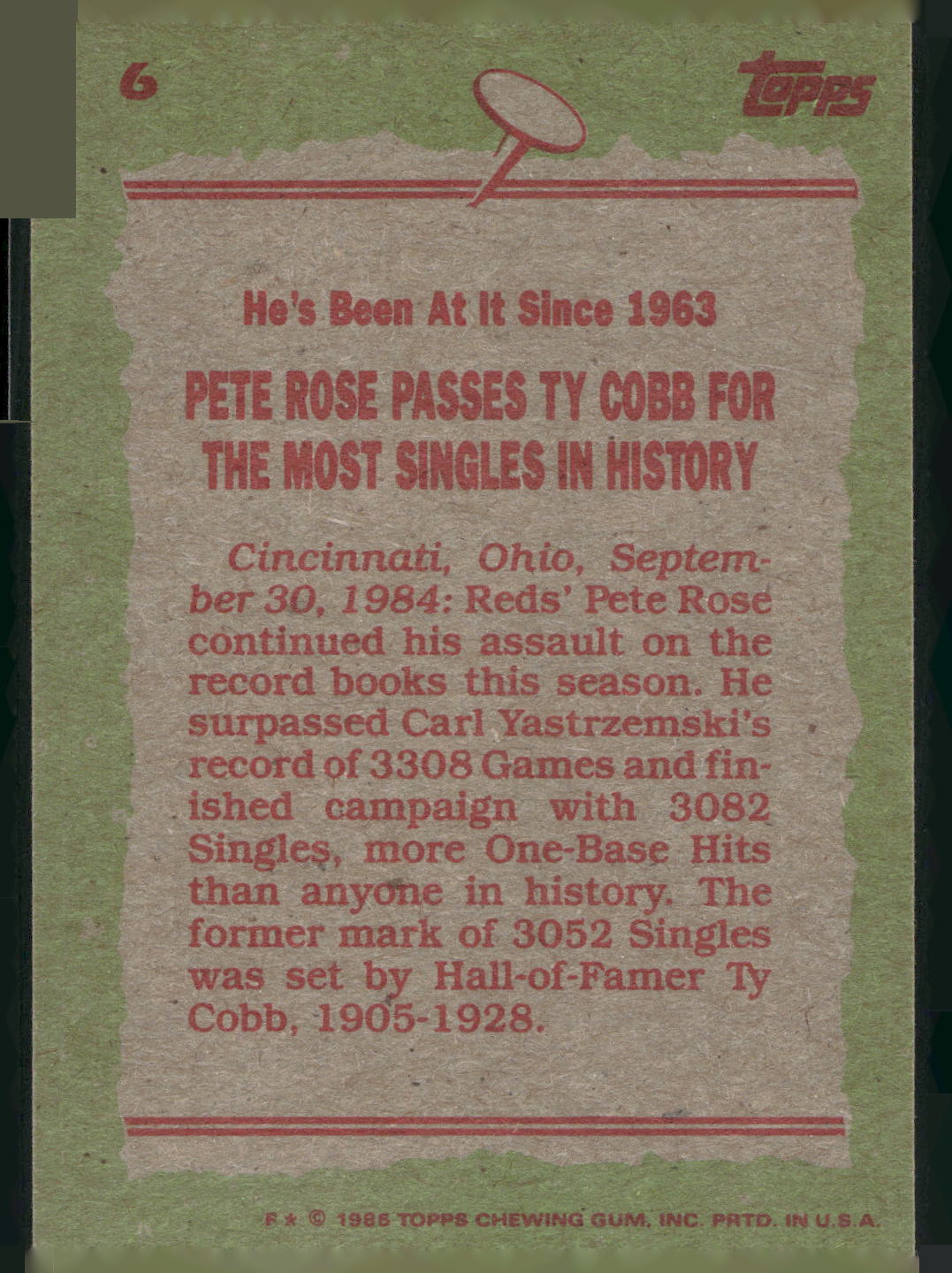 1985 Topps #6 Pete Rose
