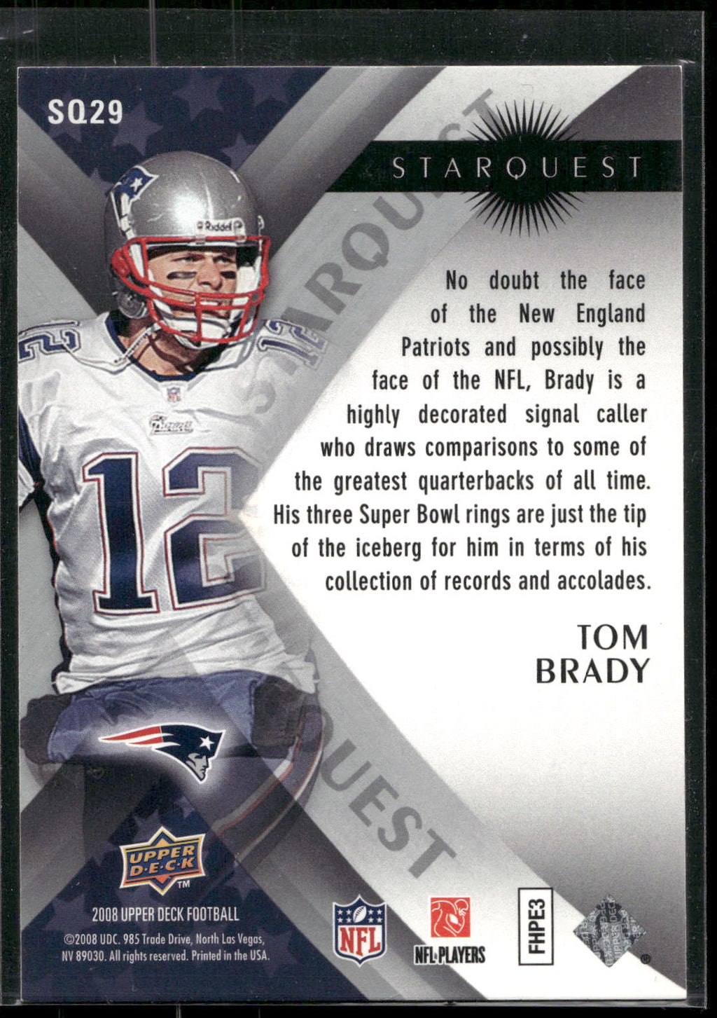2008 Upper Deck #SQ29 Tom Brady StarQuest Silver Board