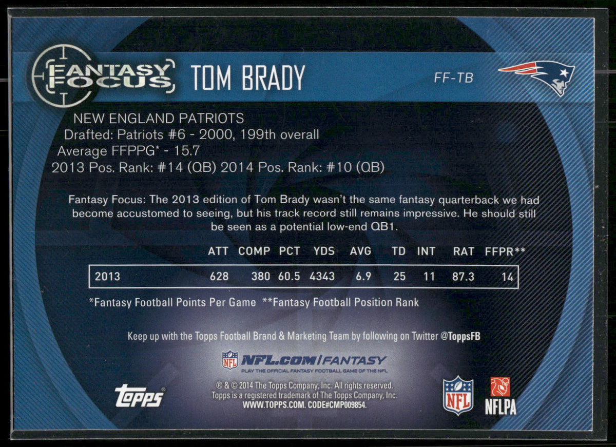 2014 Topps #FF-TB Tom Brady Fantasy Focus