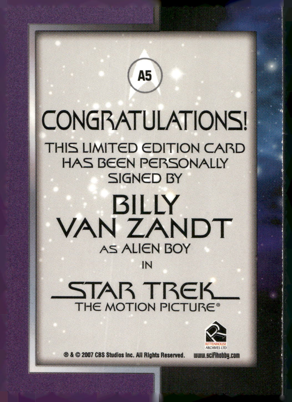 2007 Rittenhouse Star Trek Complete Movies Billy Van Zandt As Alien Boy AUTO A5