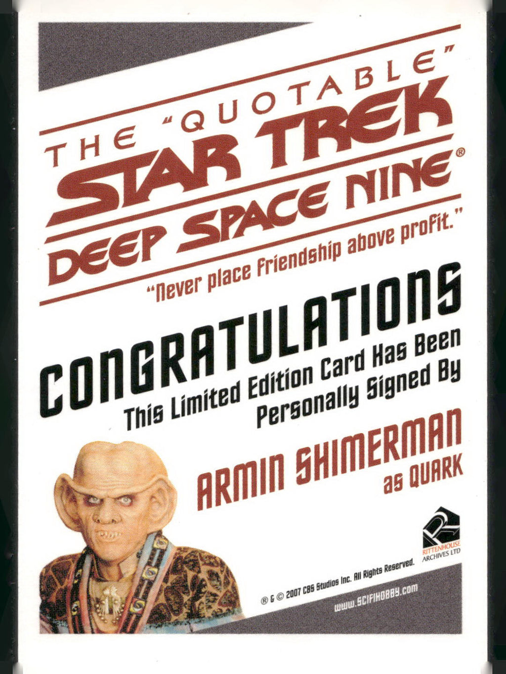 2007 The Quotable Star Trek Deep Space Nine Armin Shimerman Autographs