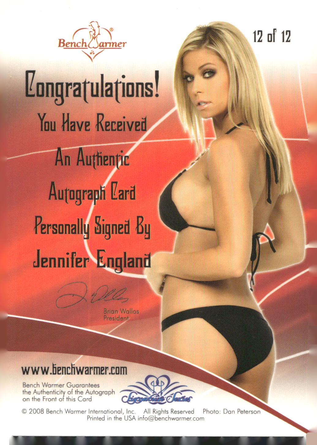 2008 Bench Warmer Signature #12 Jennifer England (Error) Autograph Missing