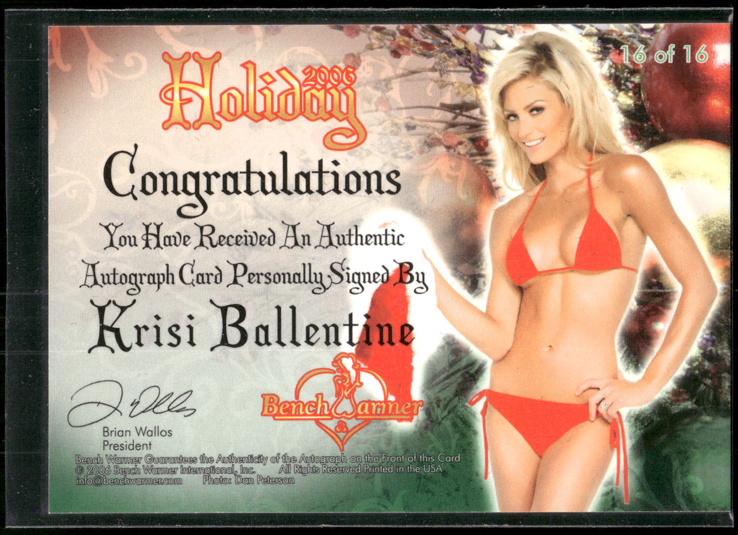 2006 Bench Warmer Holiday Series #16 Krisi Ballentine Holiday Autographs