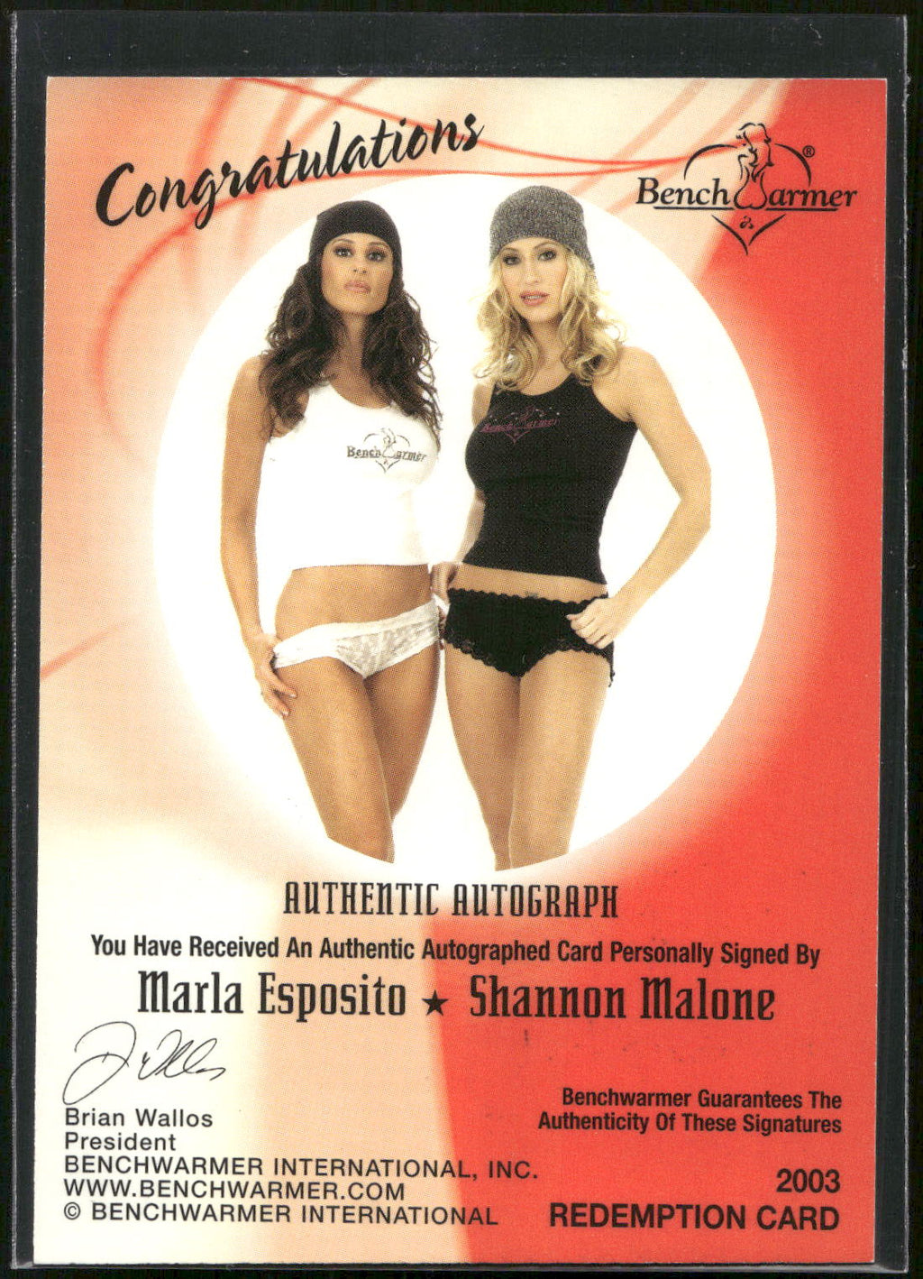 2003 Bench Warmer Marla Esposito Shannon Malone Dual AUTO Redemption Card