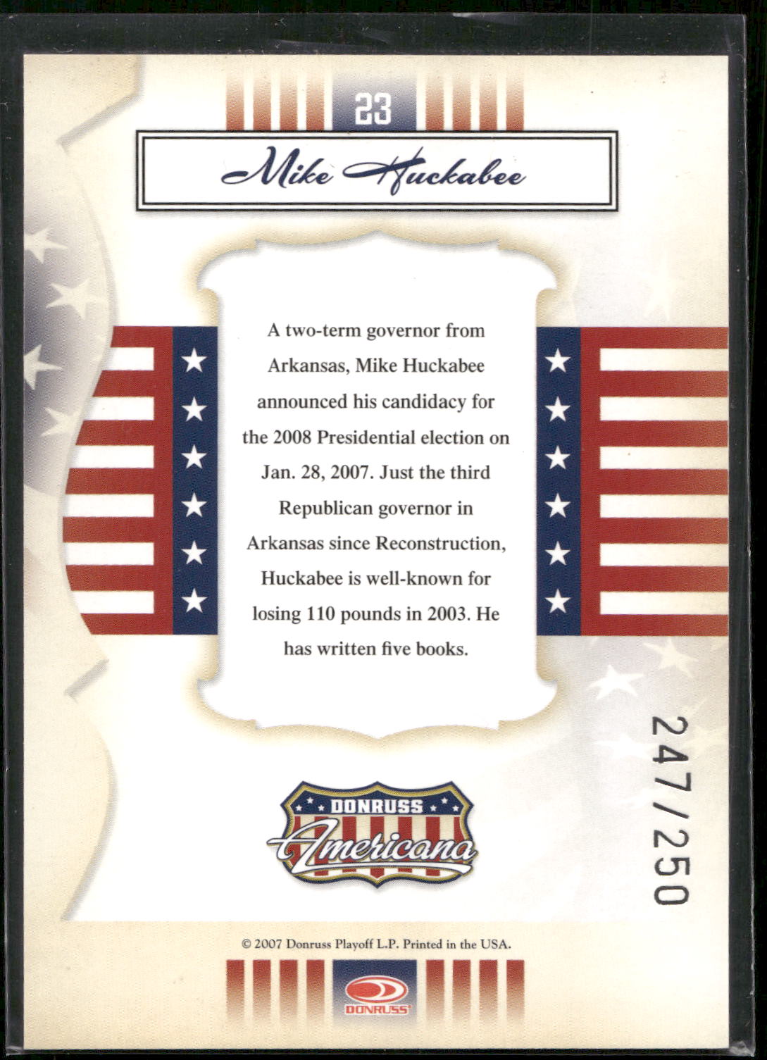 2007 Donruss Americana #23 Mike Huckabee Silver Proofs Retail