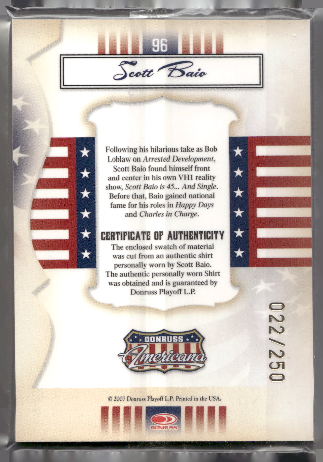 2007 Donruss Americana #96 Scott Baio Stars Material