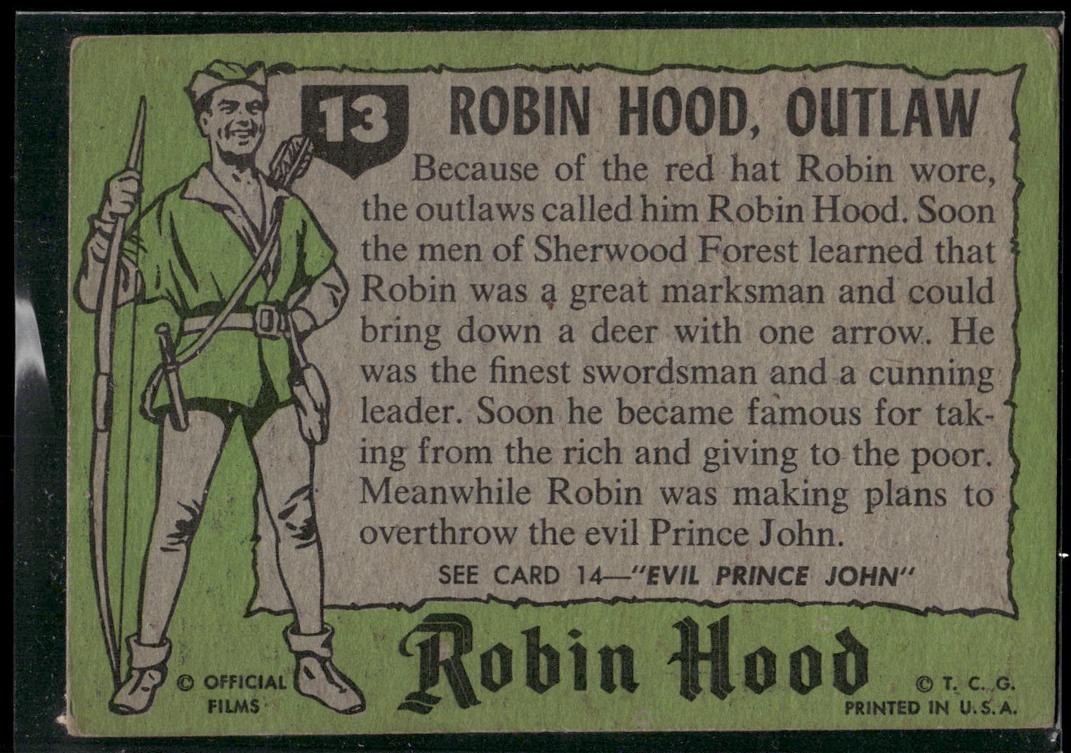 1957 Topps Robin Hood #13 Robin Hood, Outlaw