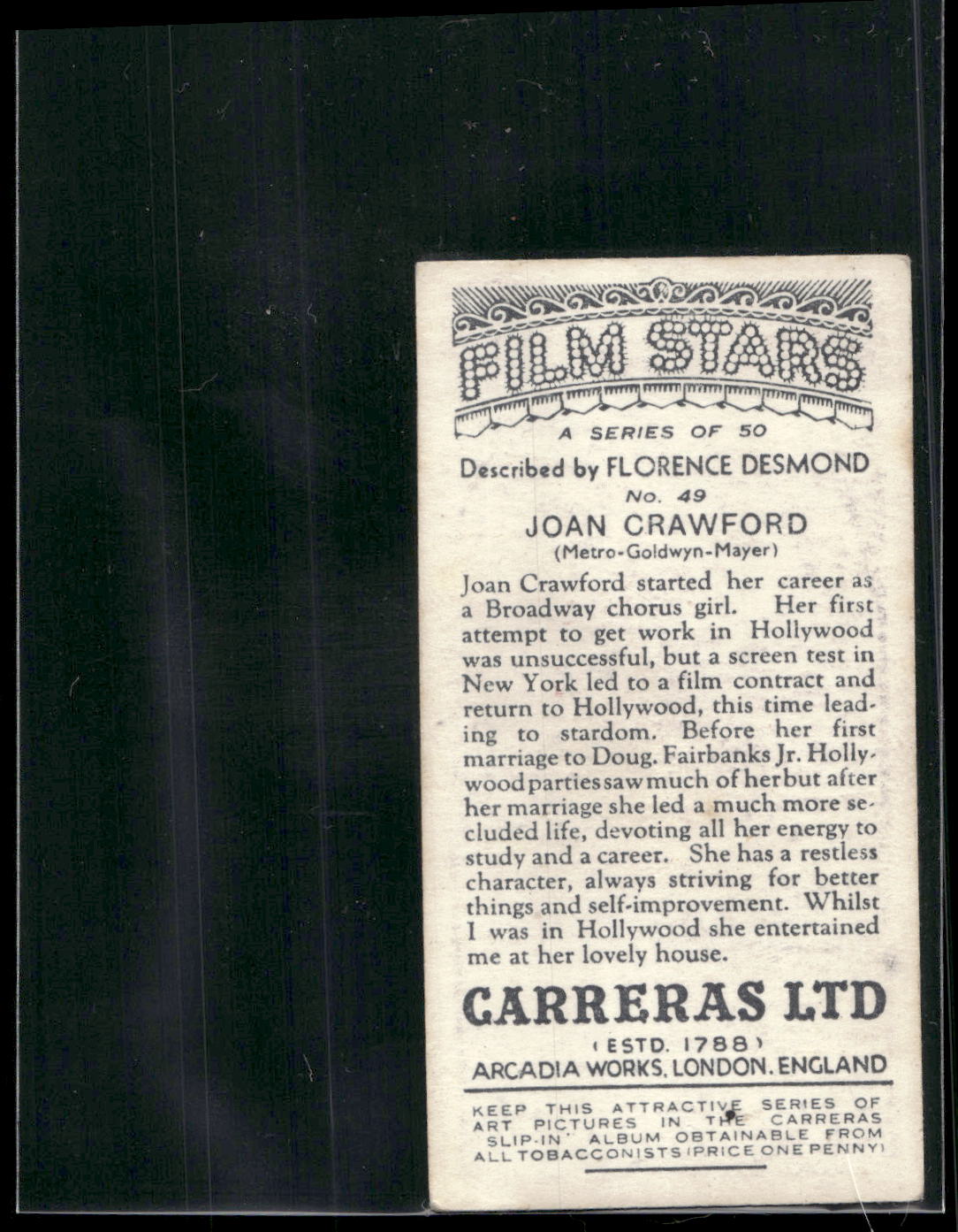 1936 Carreras Film Stars #49 Joan Crawford