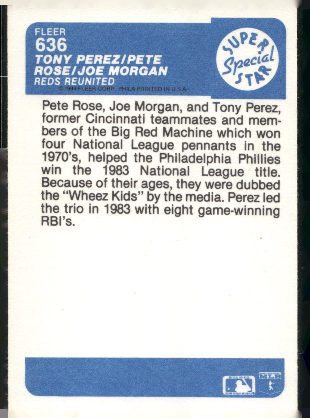 1984 Fleer #636 Tony Perez / Pete Rose / Joe Morgan