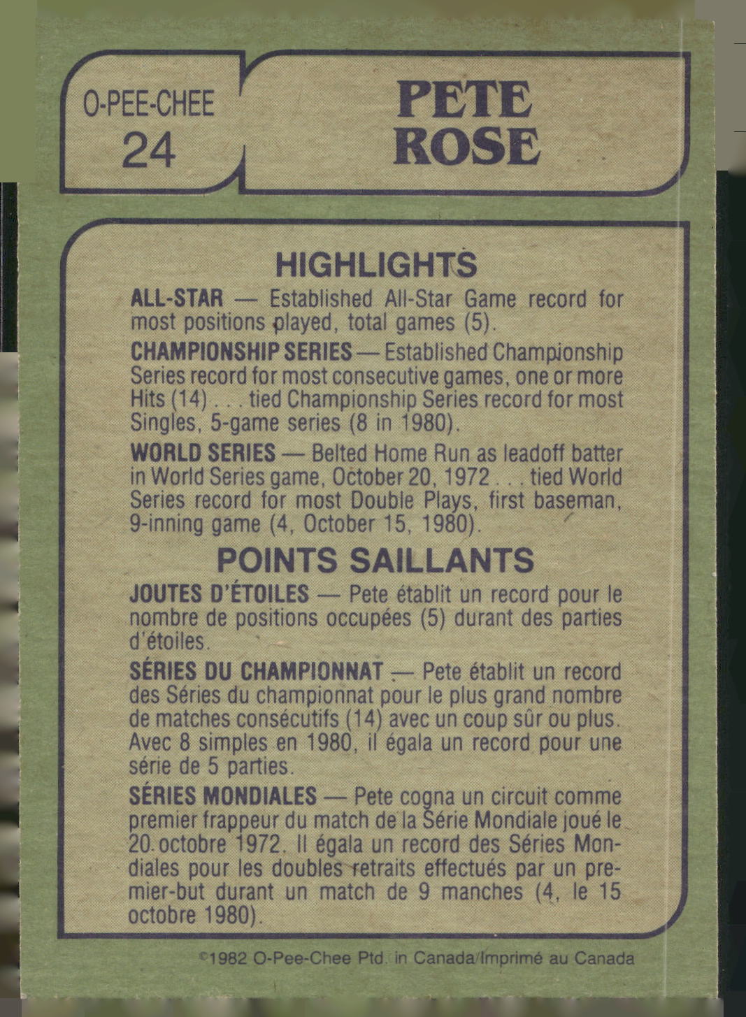 1982 O-Pee-Chee #24 Pete Rose