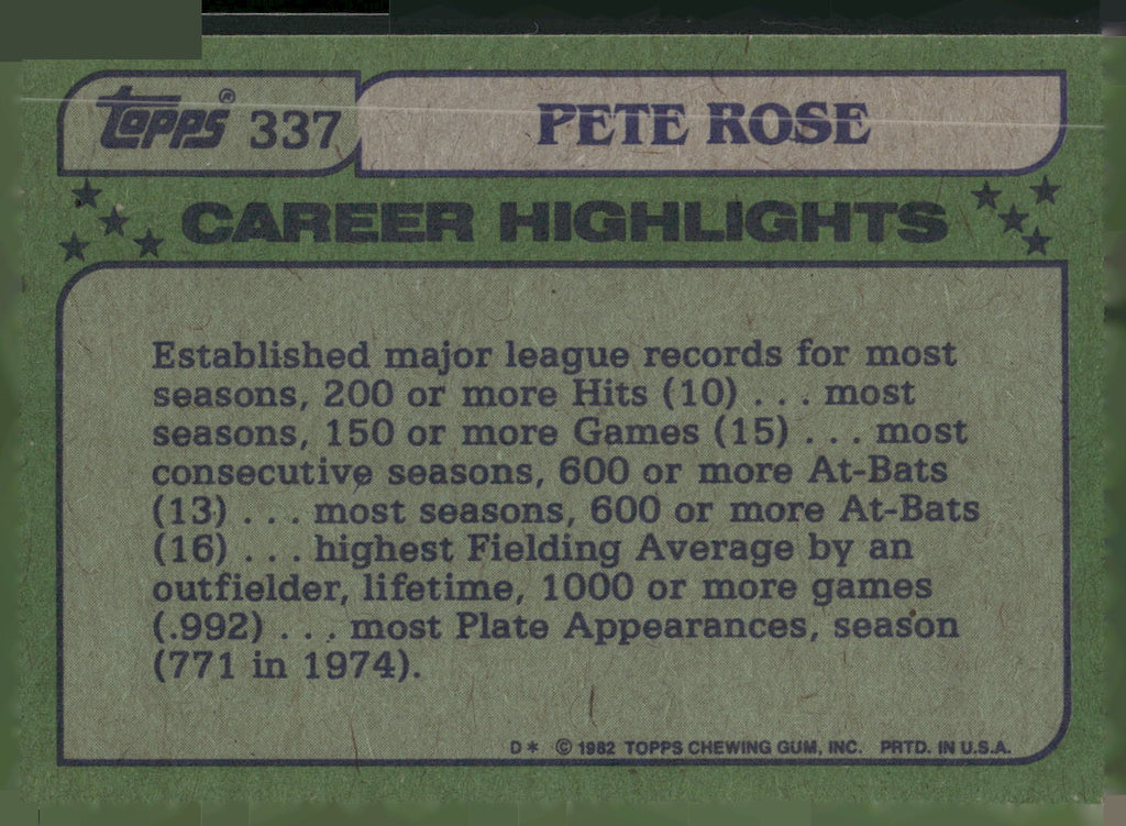 1982 Topps #337 Pete Rose