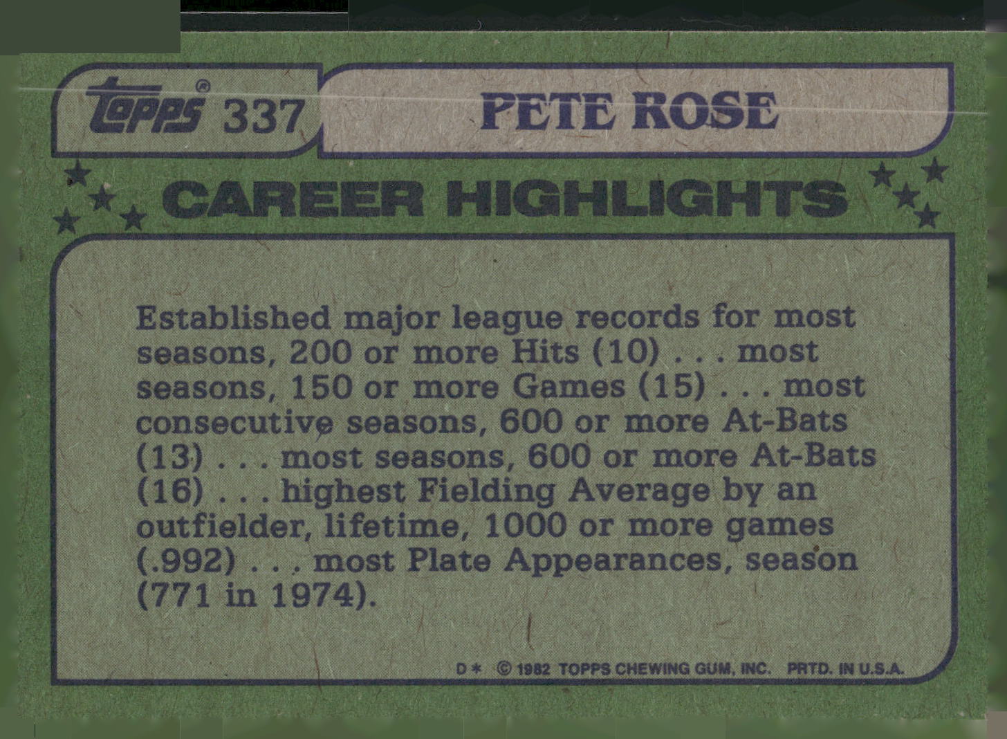 1982 Topps #337 Pete Rose
