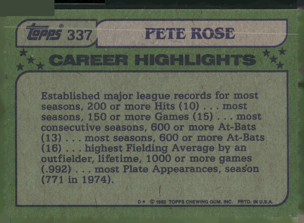 1982 Topps #337 Pete Rose