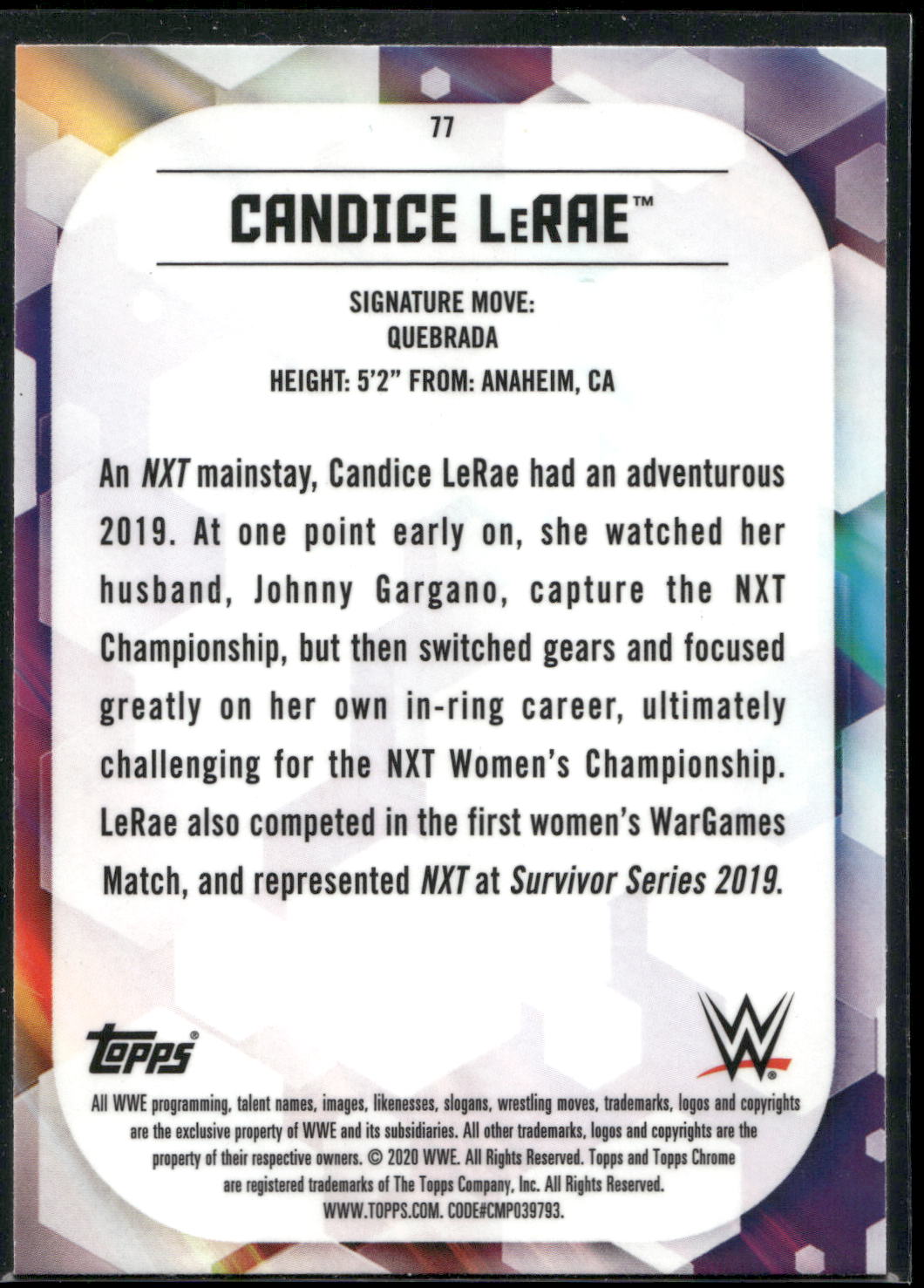 2020 Topps Chrome WWE #77 Candice LeRae