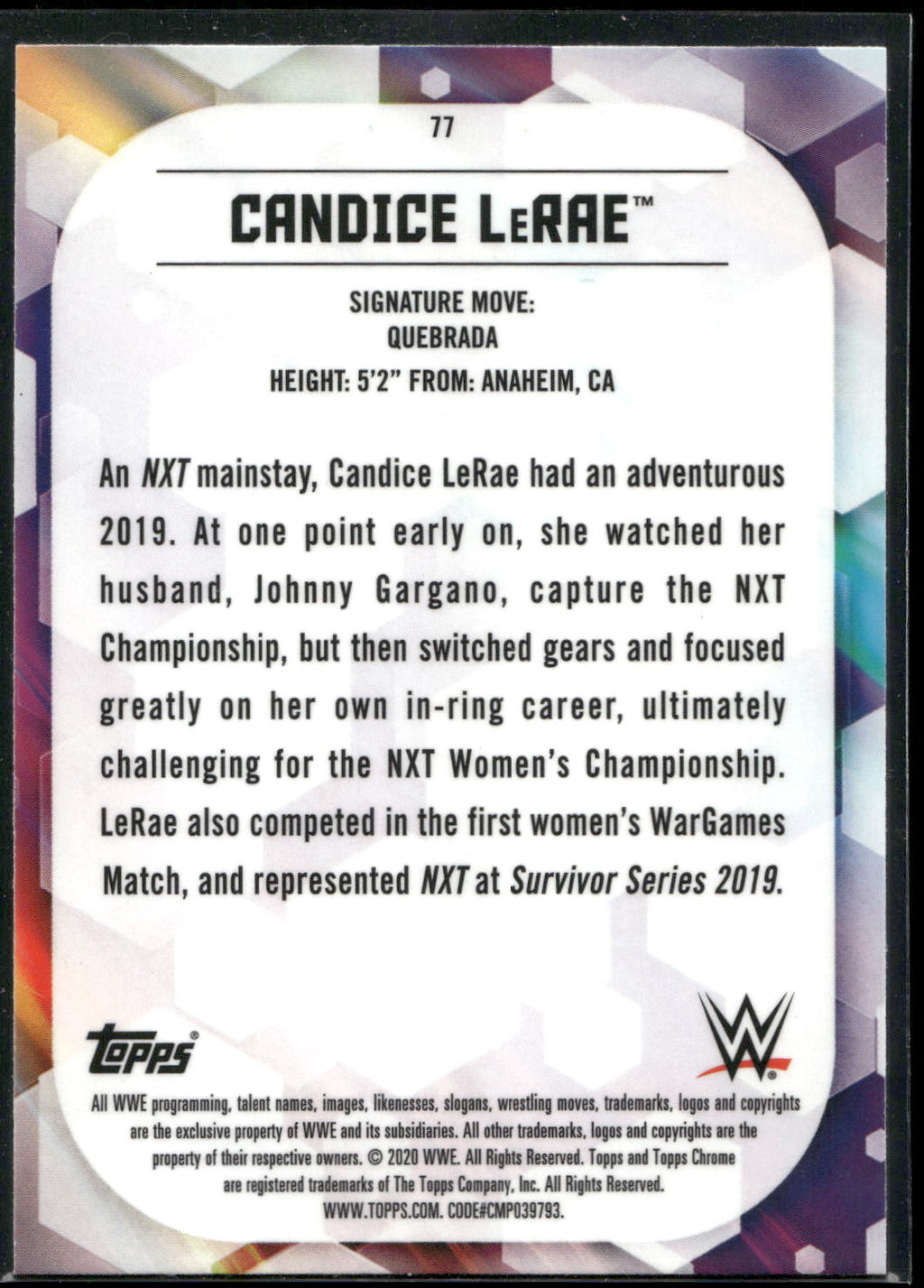 2020 Topps Chrome WWE #77 Candice LeRae