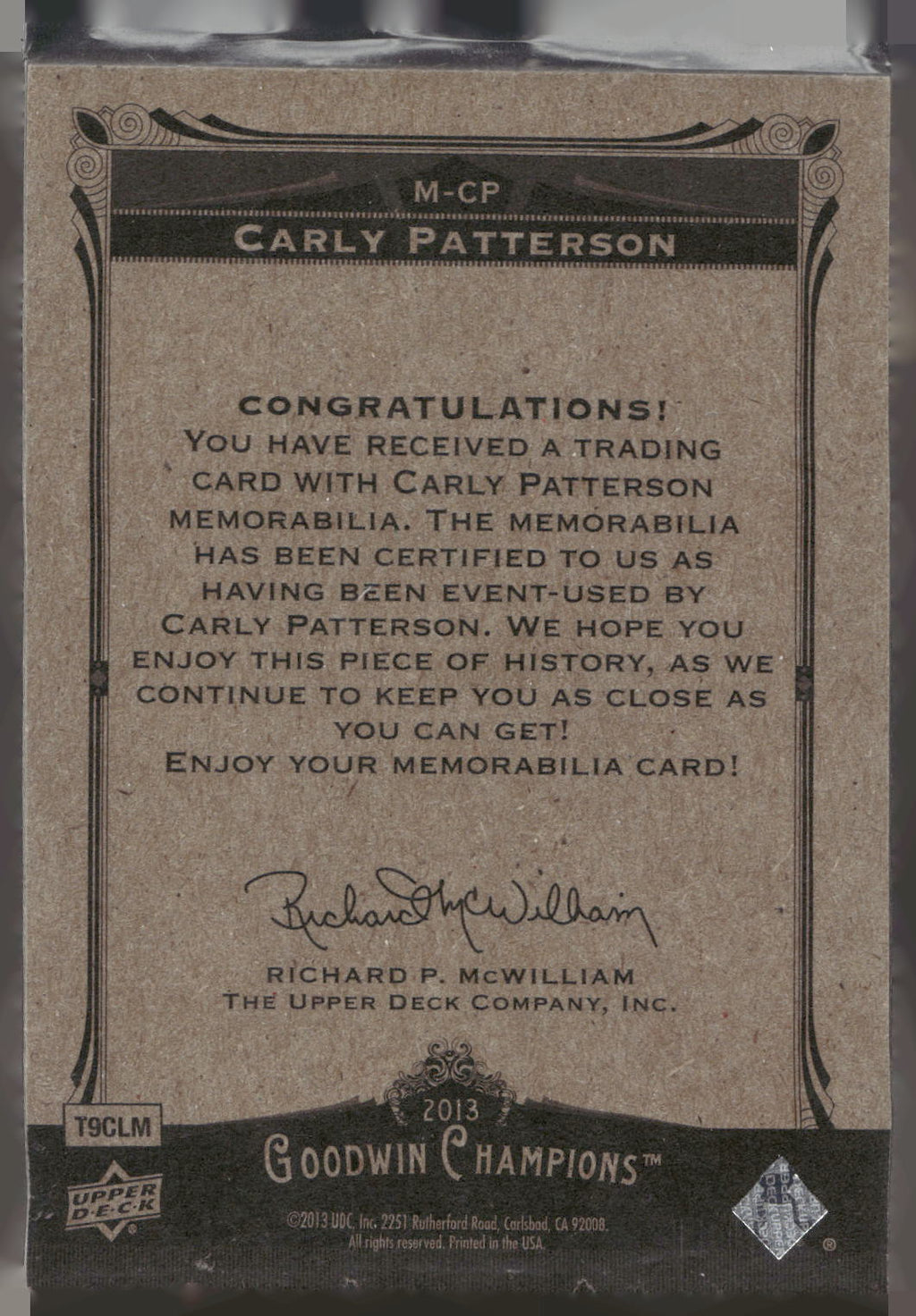 2013 Upper Deck Goodwin Champions #M-CP Carly Patterson Memorabilia
