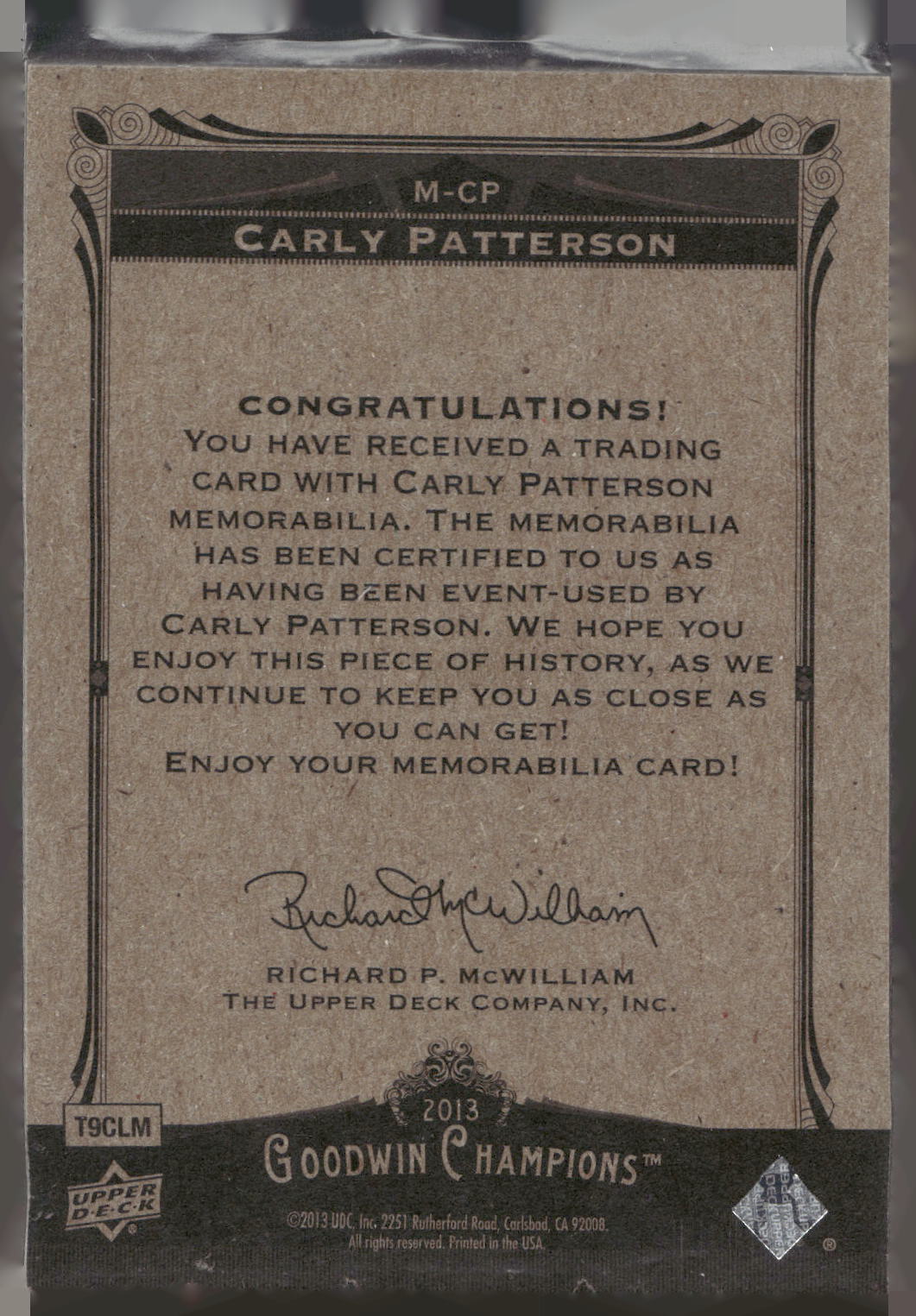 2013 Upper Deck Goodwin Champions #M-CP Carly Patterson Memorabilia