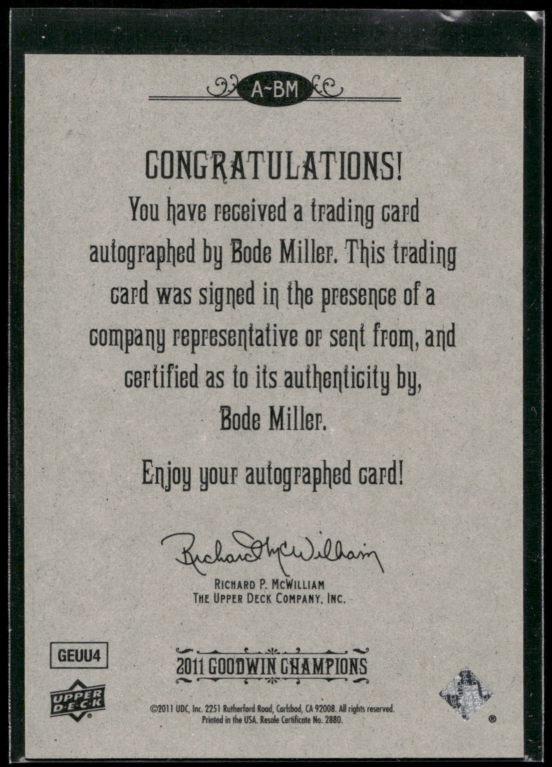 2011 Upper Deck Goodwin Champions #A-BM Bode Miller Autographs