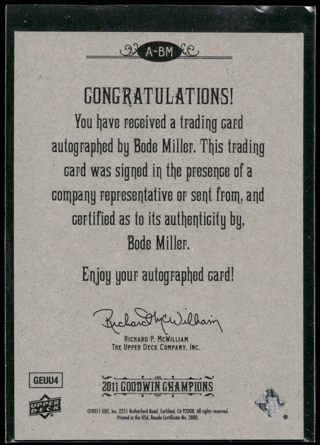 2011 Upper Deck Goodwin Champions #A-BM Bode Miller Autographs