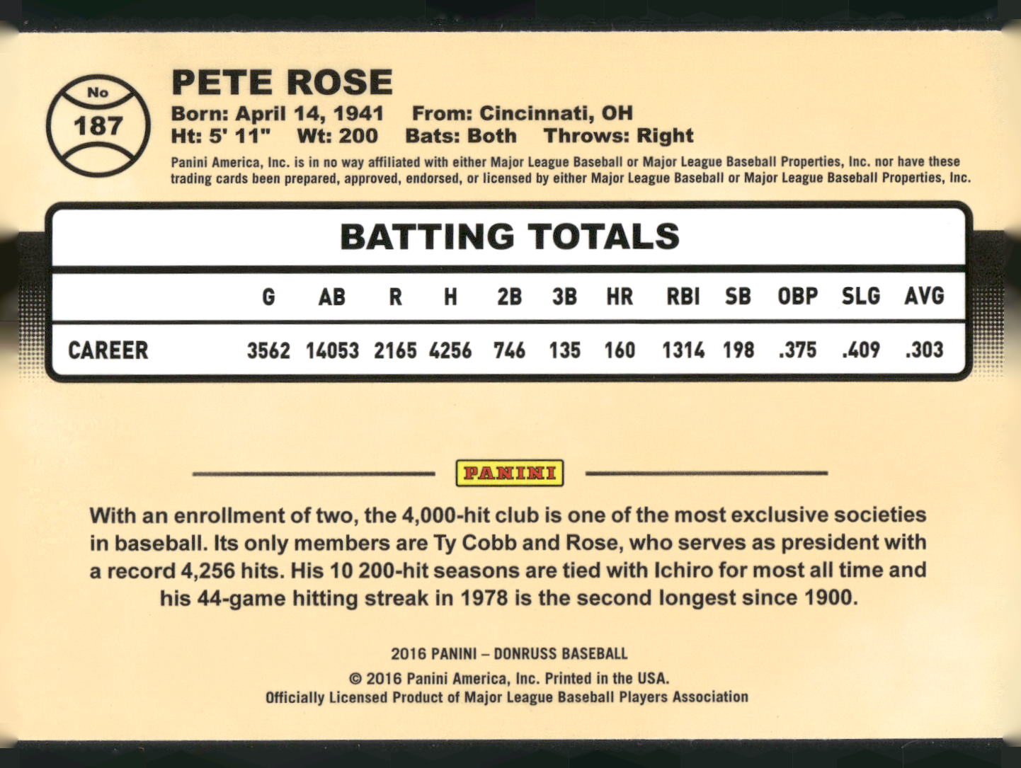 2016 Donruss #187 Pete Rose