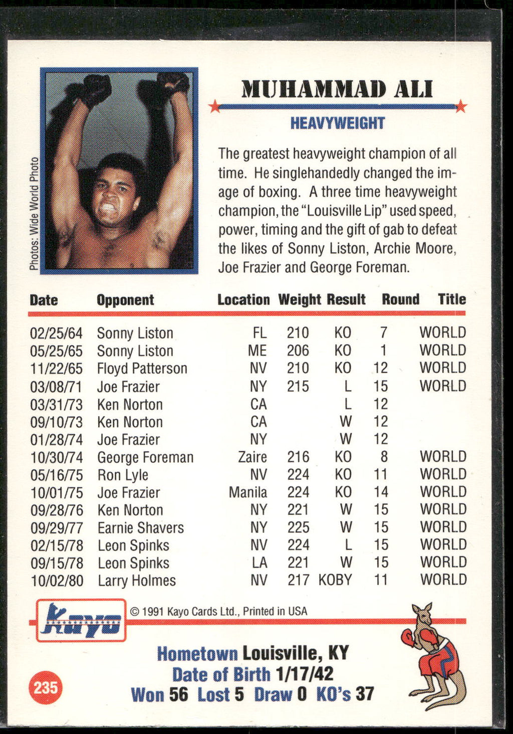 1991 Kayo #235 Muhammad Ali