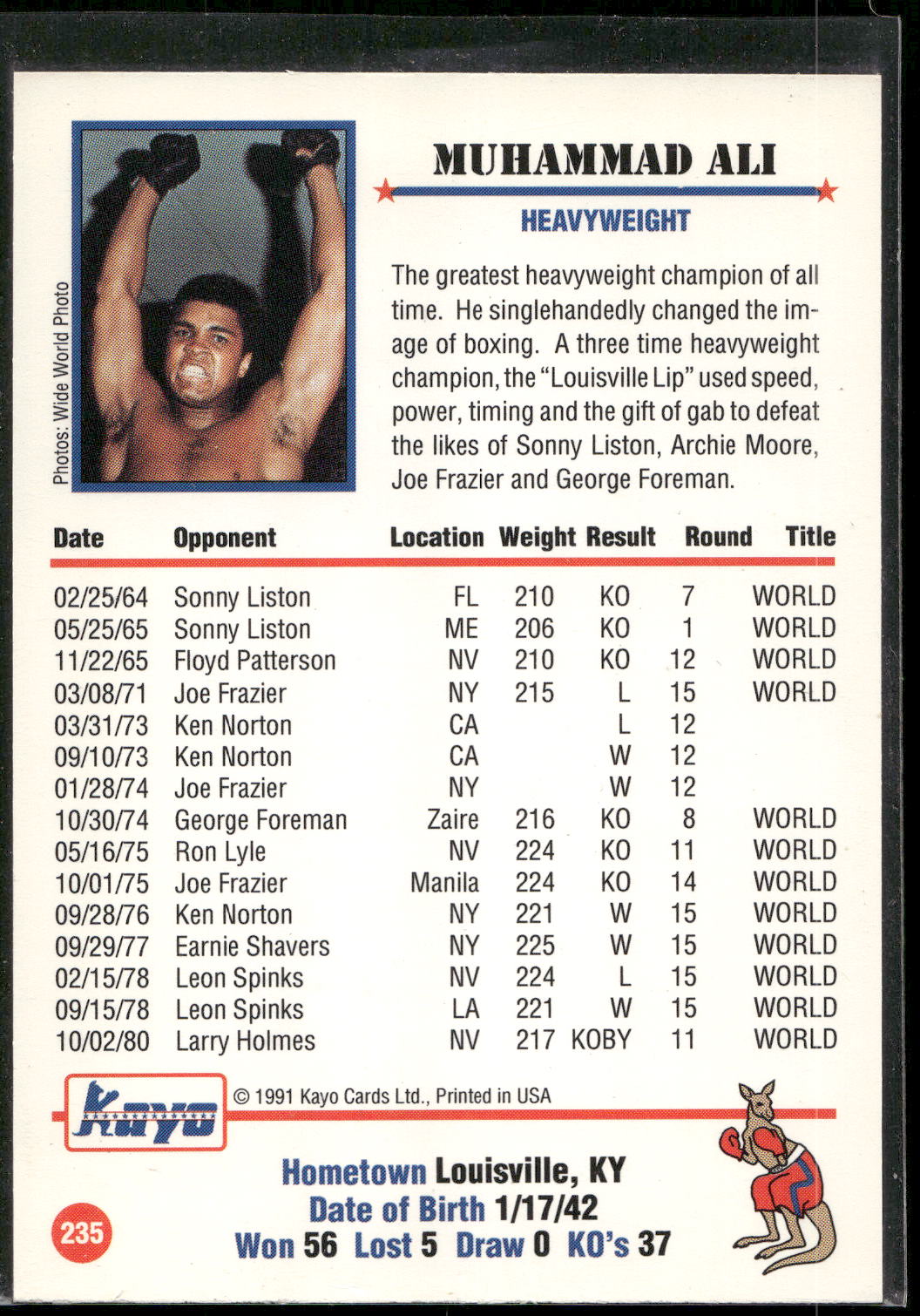 1991 Kayo #235 Muhammad Ali