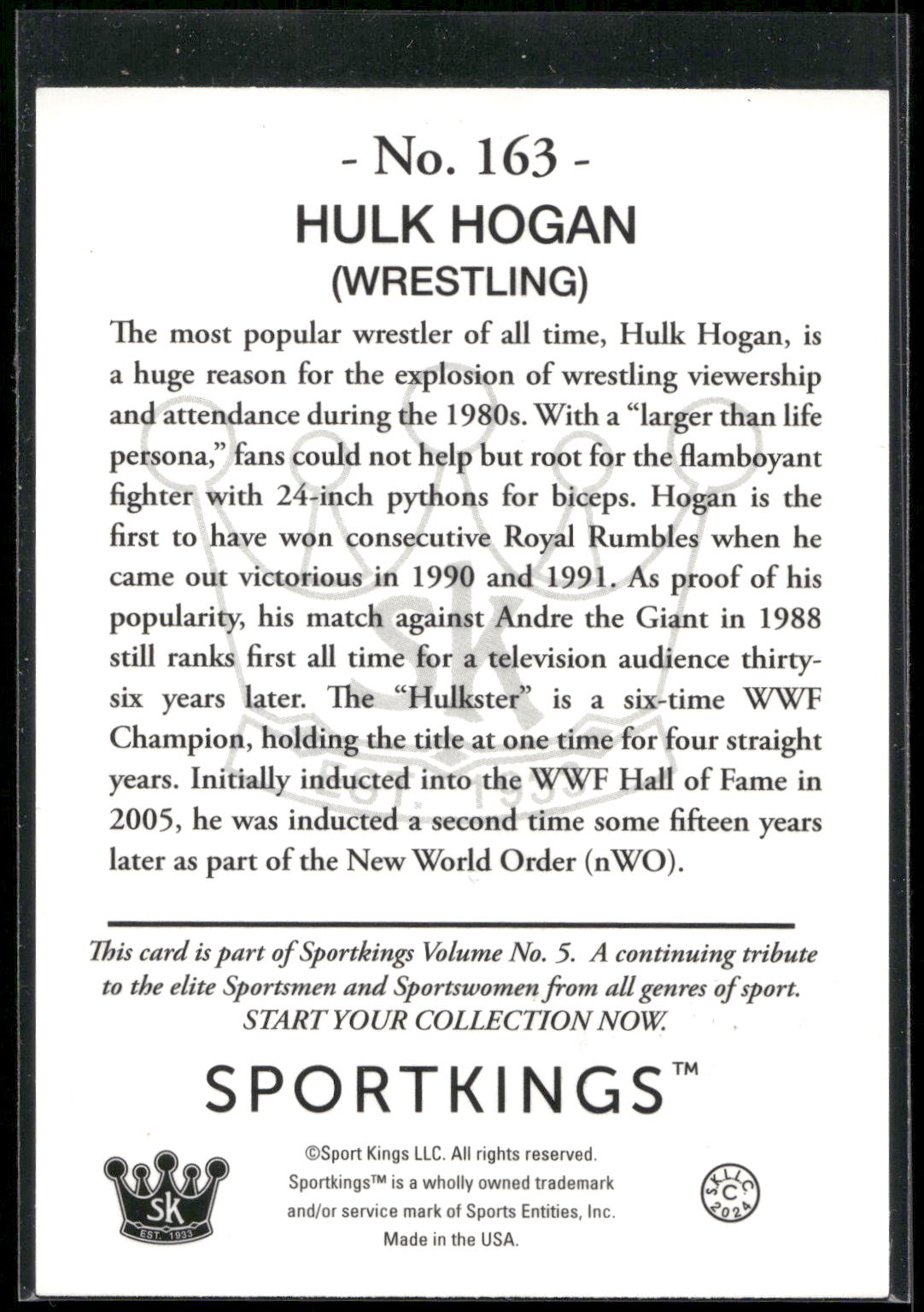 2024 Sportkings Volume 5 #163a Hulk Hogan Blue