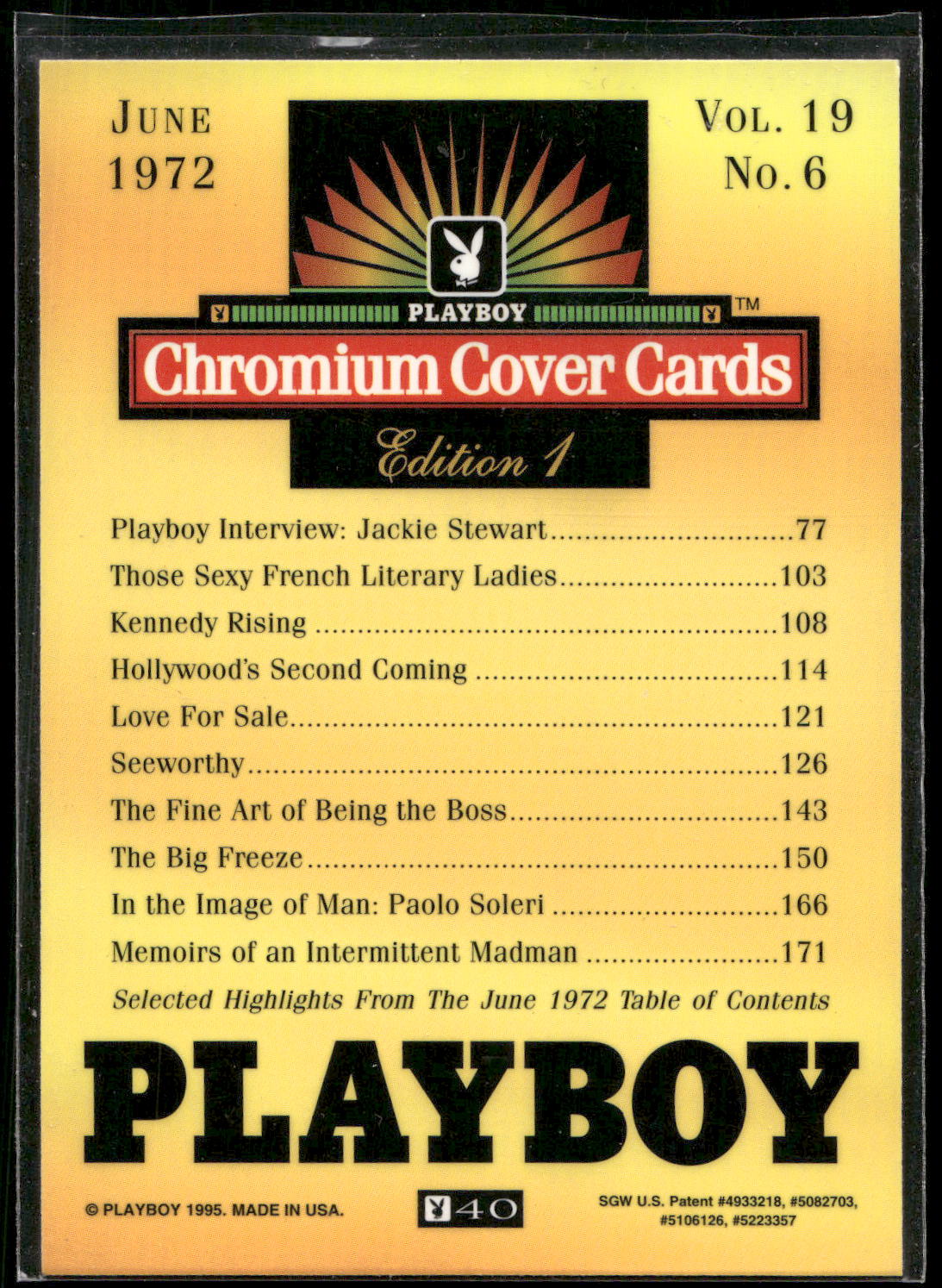 1995 Playboy Chromium Cover Cards #40 June 1972 - Vol. 19 No.