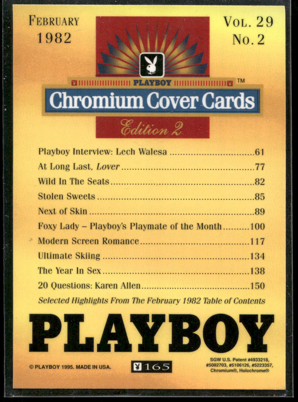 1995 Playboy Chromium Cover Cards Edition 2 #165 February 1982 - Vol. 29 No.