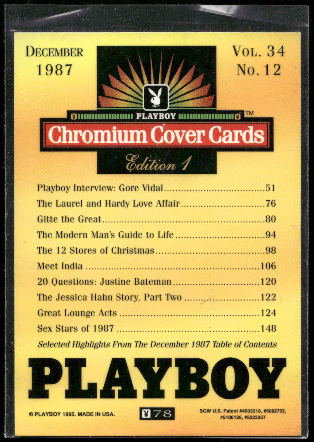 1995 Playboy Chromium Cover Cards #78 December 1987 - Vol. 34 No.
