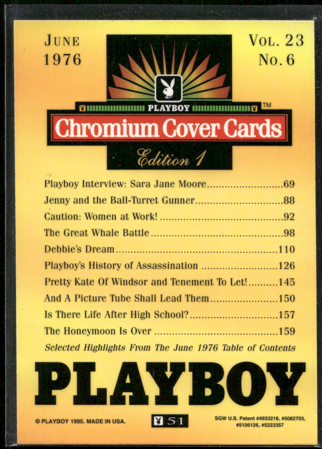 1995 Playboy Chromium Cover Cards #51 June 1976 - Vol. 23 No.