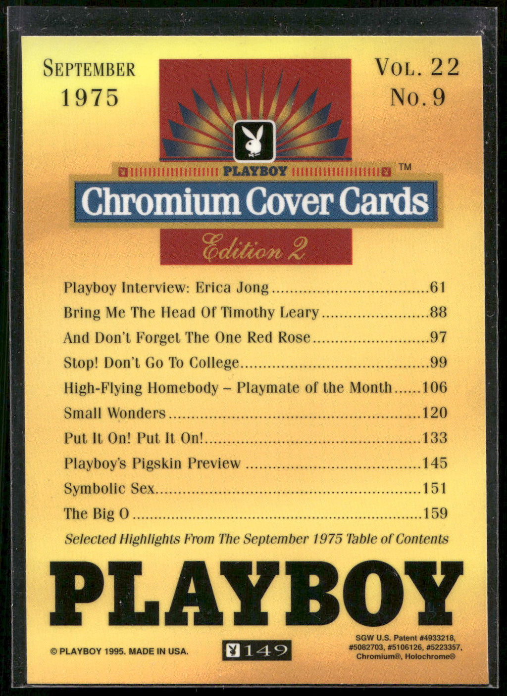 1995 Playboy Chromium Cover Cards Edition 2 #149 September 1975 - Vol. 22 No.