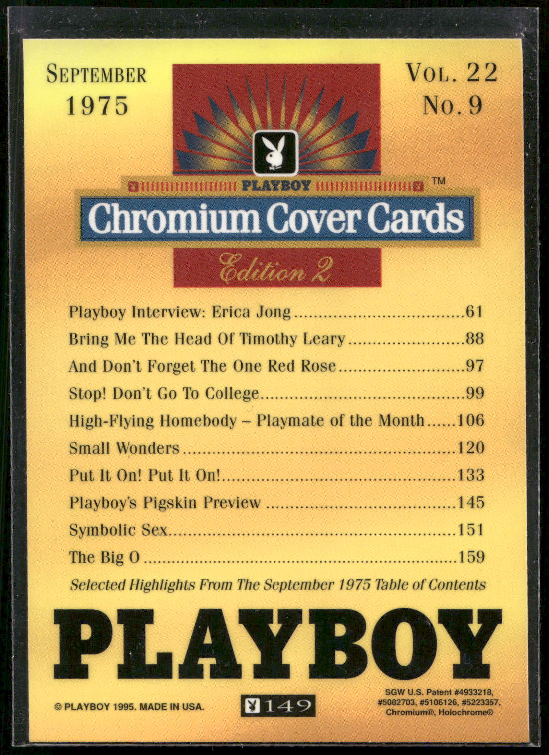 1995 Playboy Chromium Cover Cards Edition 2 #149 September 1975 - Vol. 22 No.