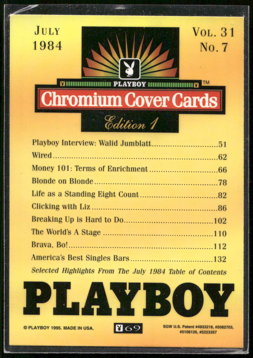 1995 Playboy Chromium Cover Cards #69 July 1984 - Vol. 31 No.