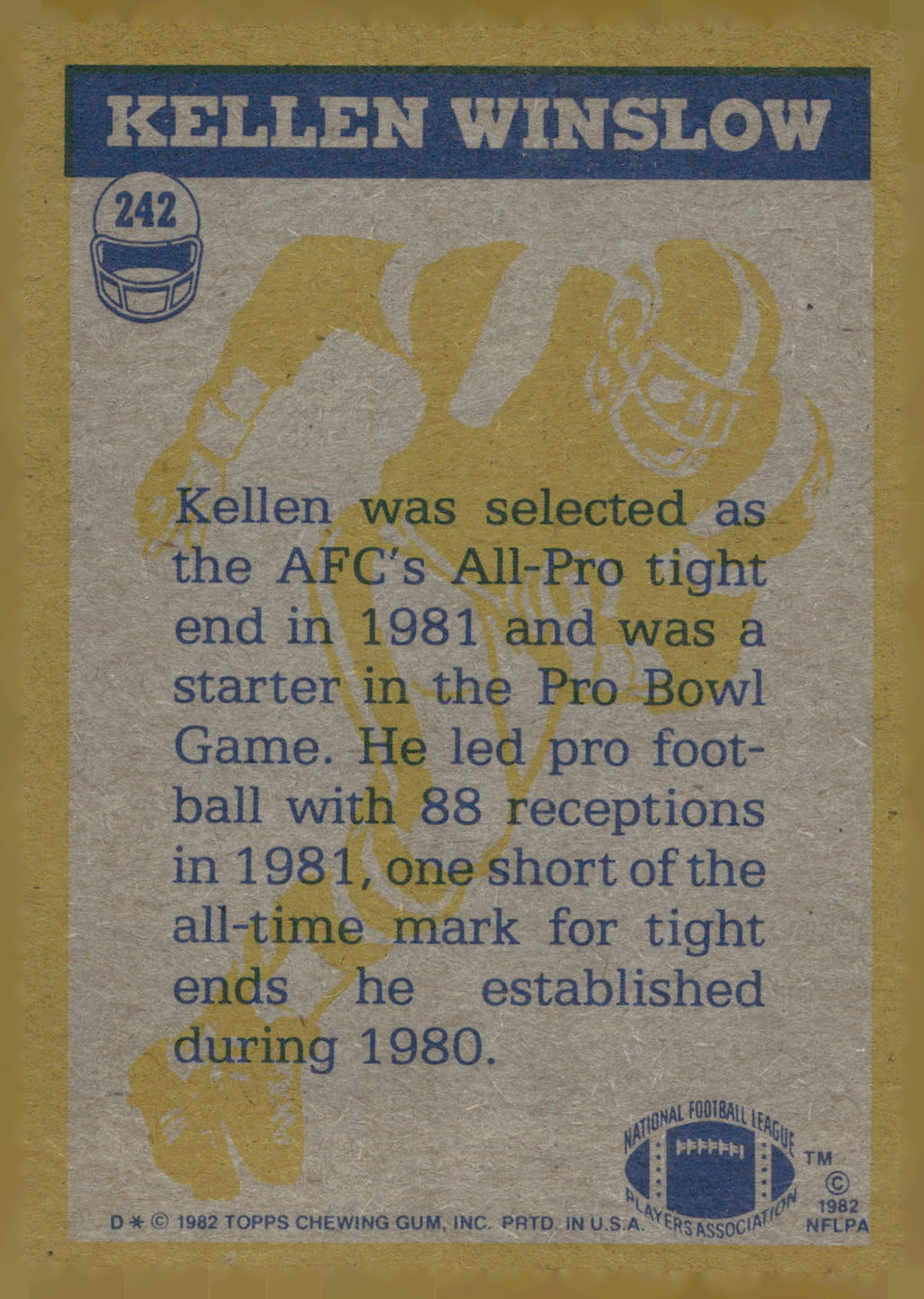 1982 Topps #242 Kellen Winslow