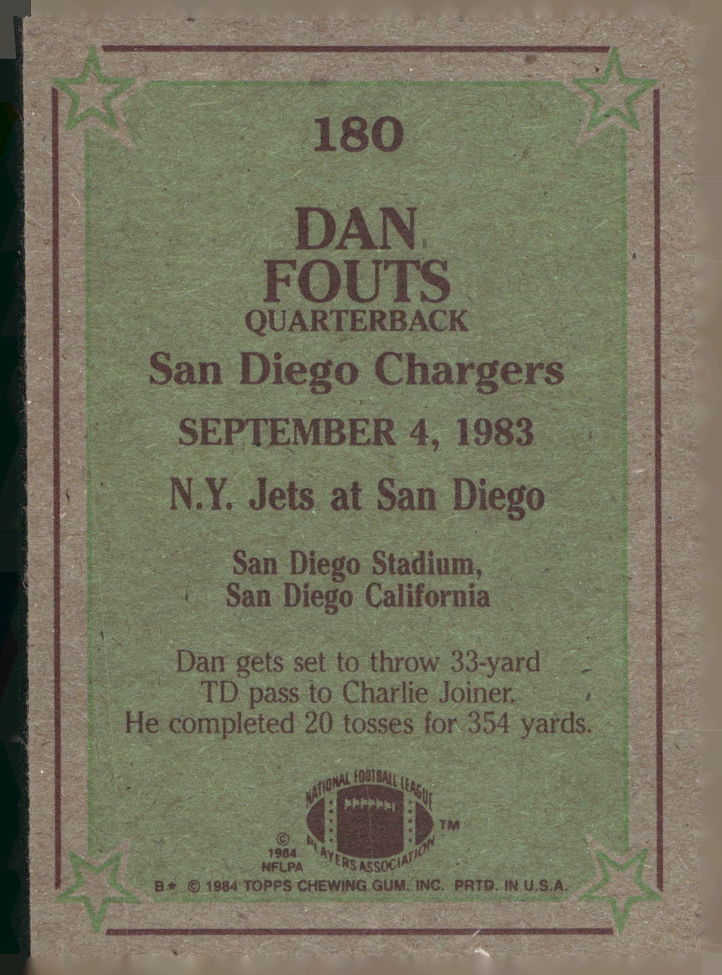 1984 Topps #180 Dan Fouts