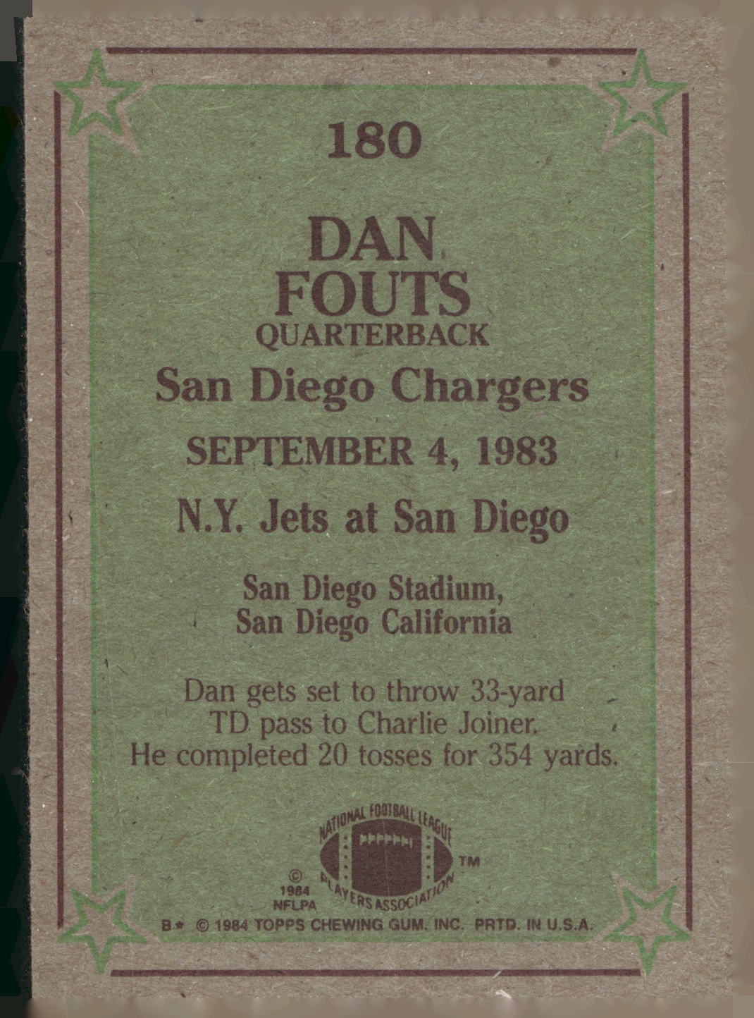 1984 Topps #180 Dan Fouts