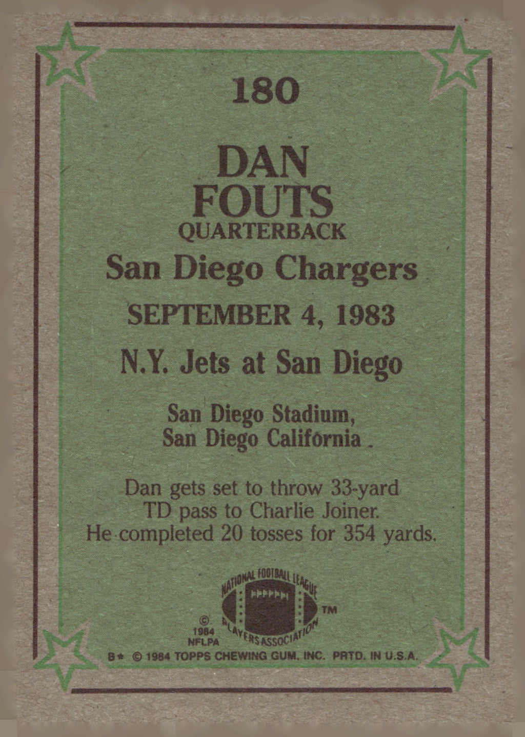 1984 Topps #180 Dan Fouts
