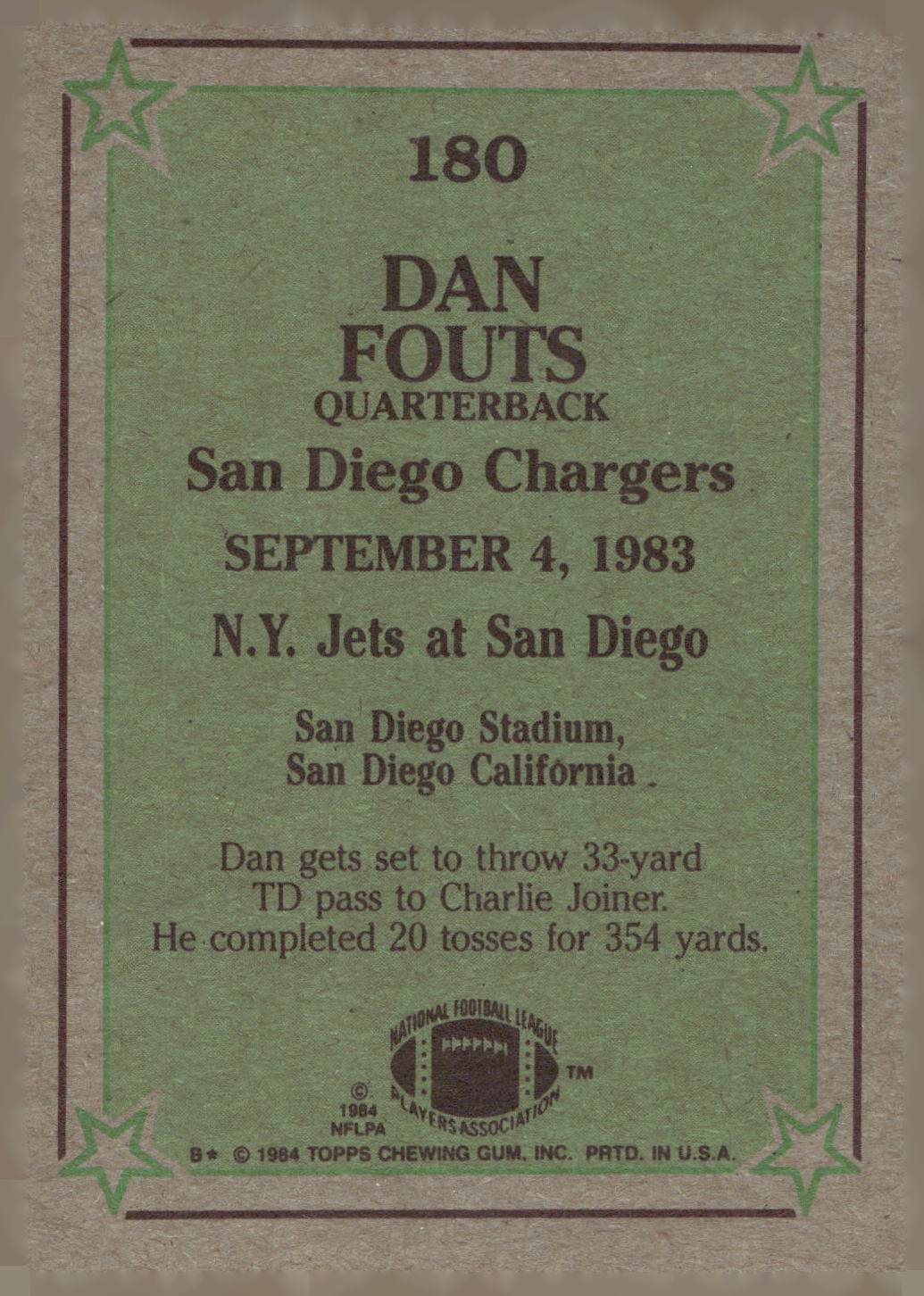 1984 Topps #180 Dan Fouts