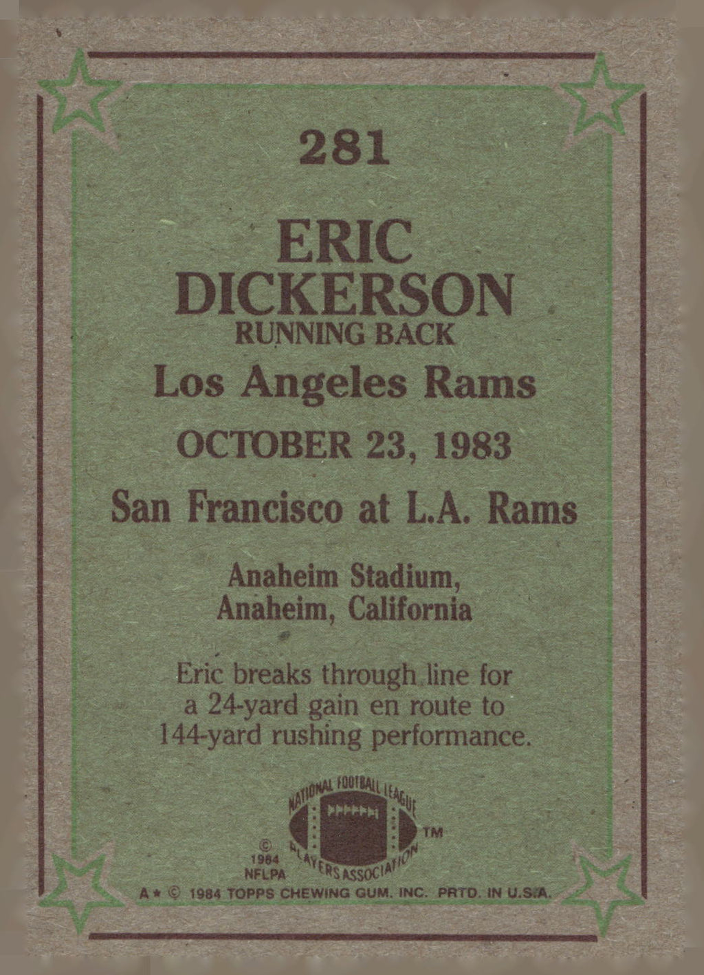 1984 Topps #281 Eric Dickerson