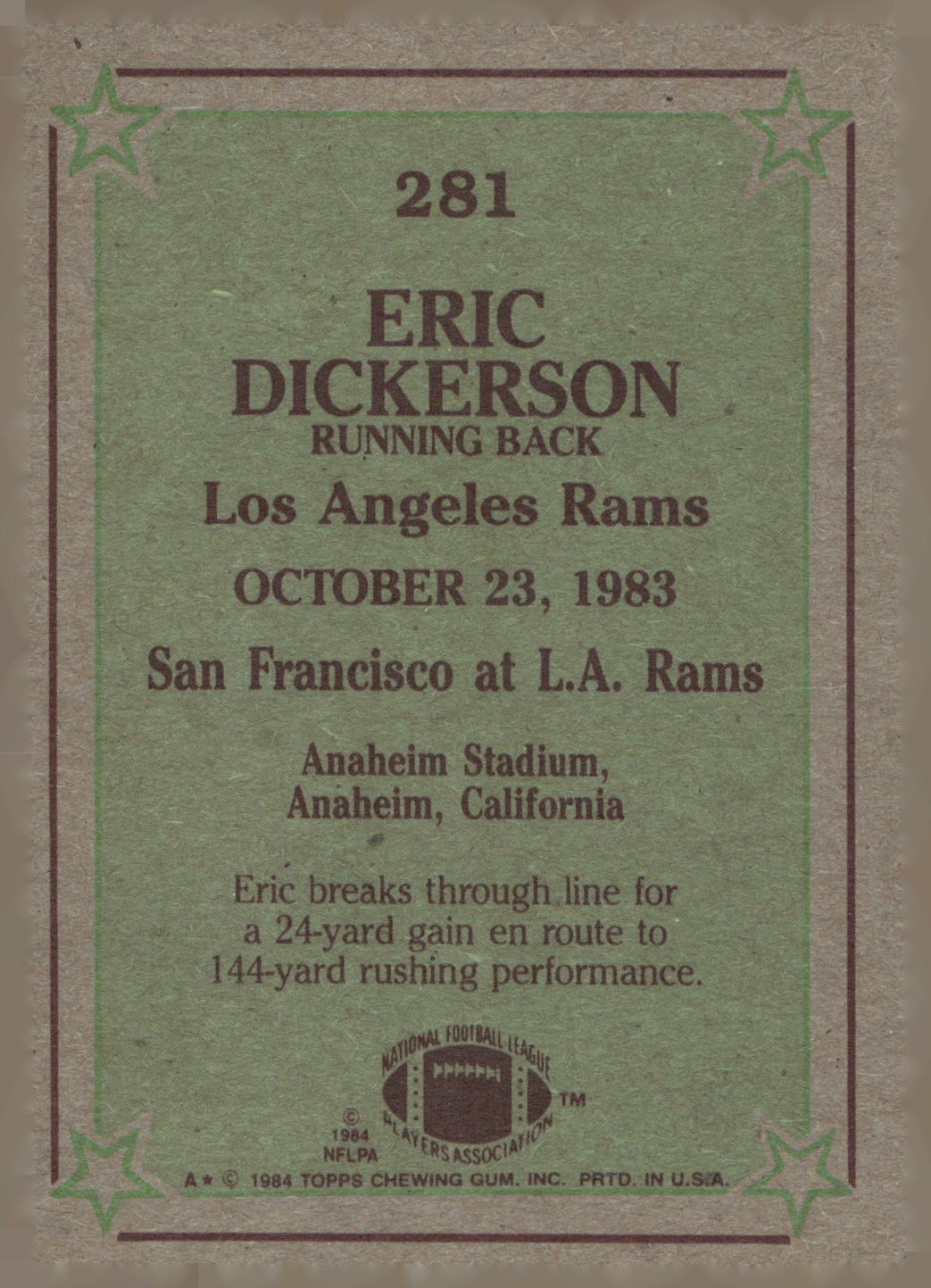 1984 Topps #281 Eric Dickerson