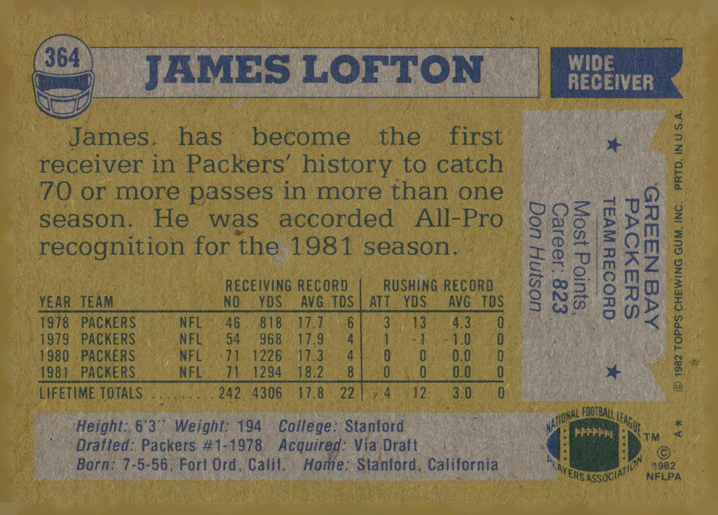 1982 Topps #364 James Lofton