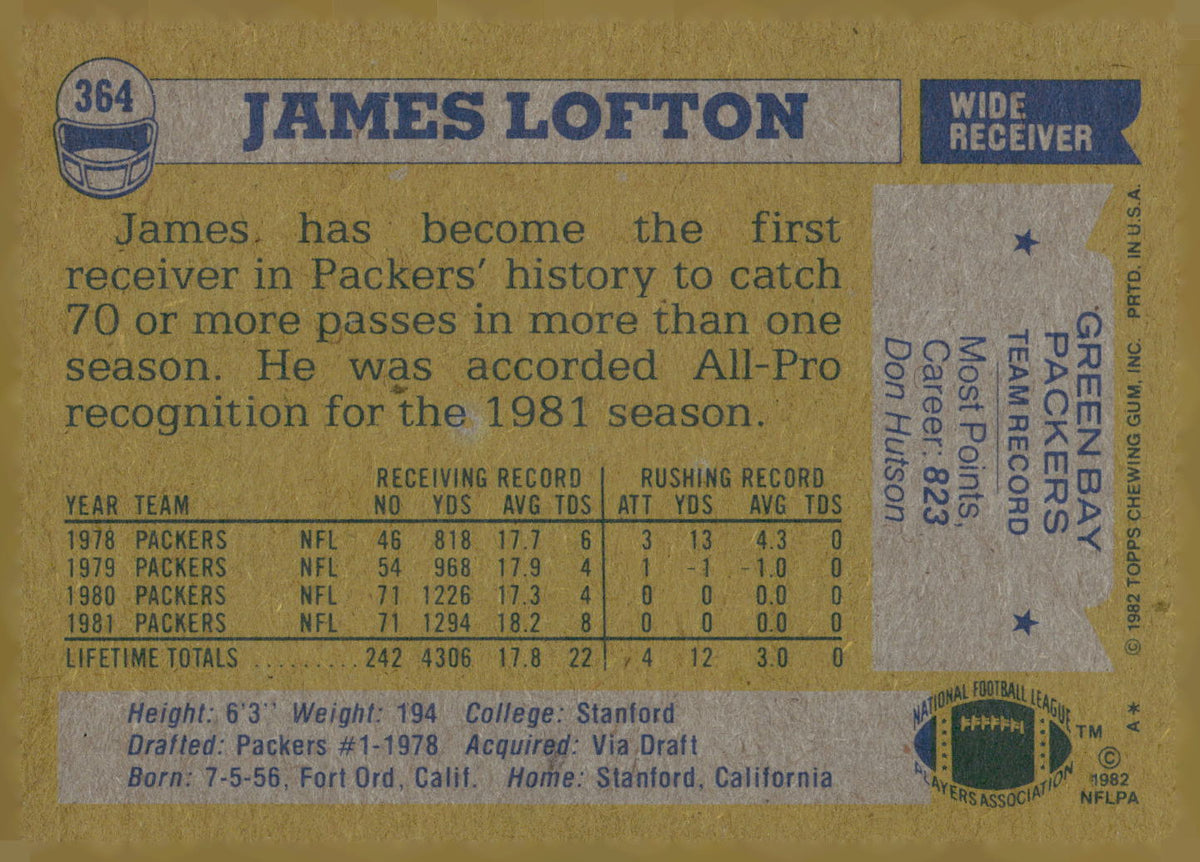 1982 Topps #364 James Lofton