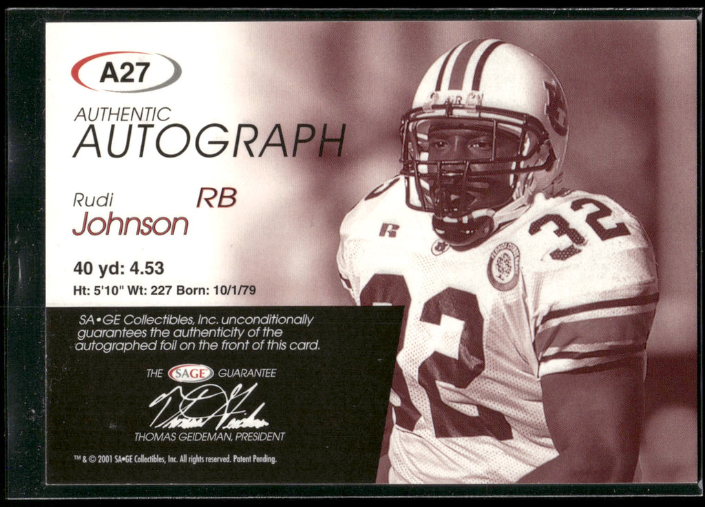 2001 SAGE #A27 Rudi Johnson Autographs Bronze #/650