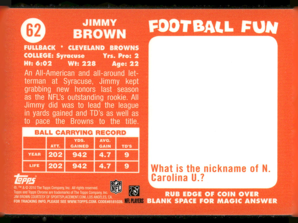 2010 Topps Chrome #62 Jim Brown Anniversary Reprints