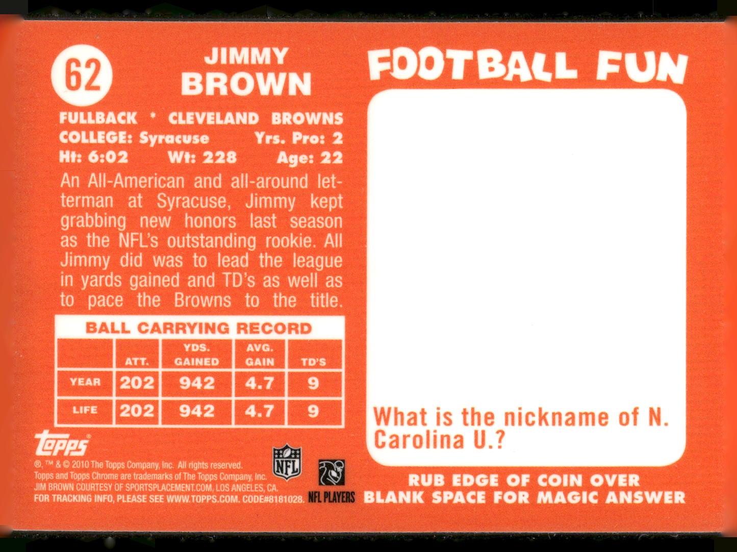 2010 Topps Chrome #62 Jim Brown Anniversary Reprints