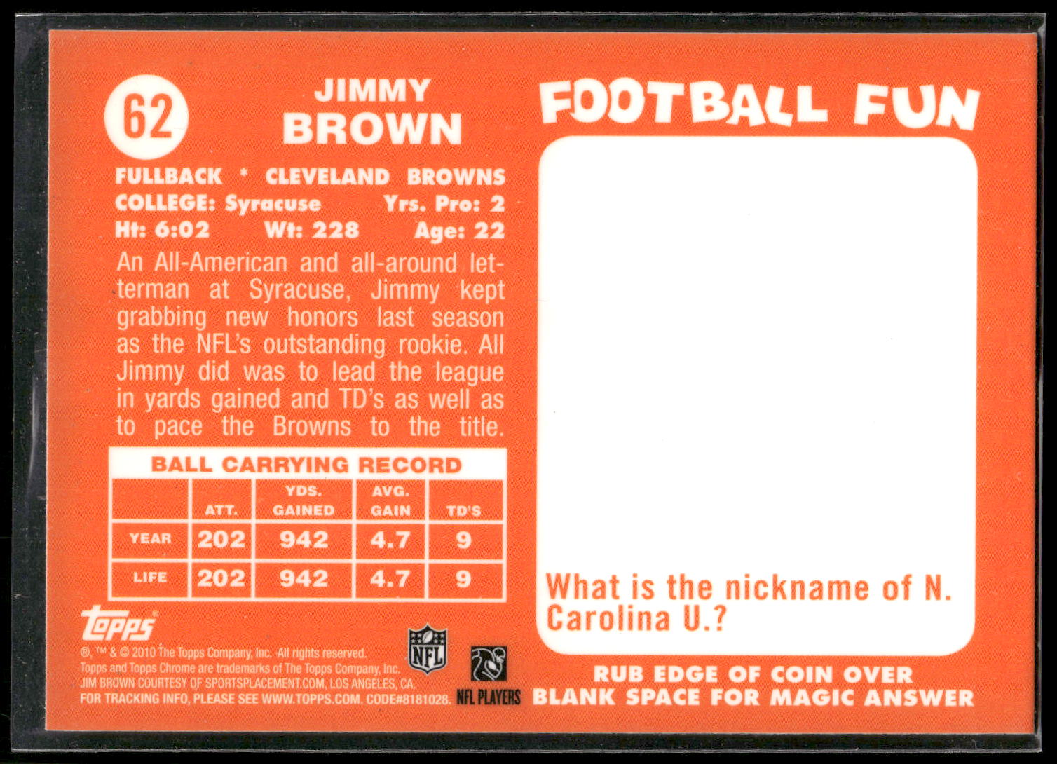 2010 Topps Chrome #62 Jim Brown Anniversary Reprints