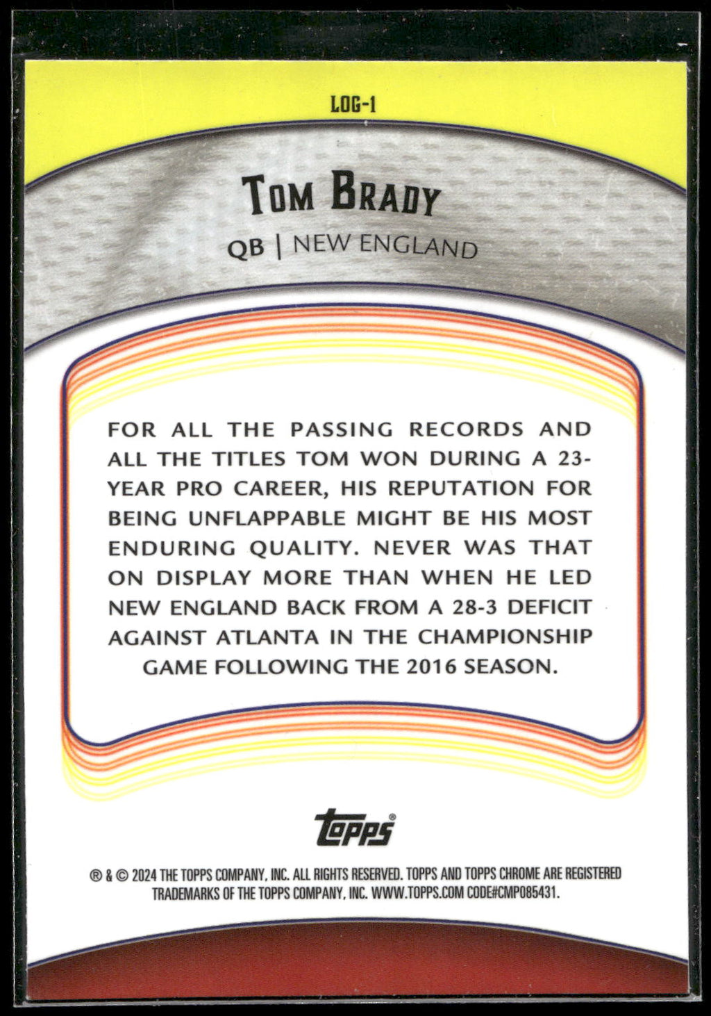 2024 Topps Chrome #LOG-1 Tom Brady Legends of the Gridiron